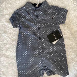Brand New 12M DKNY Bodysuit Blue and White